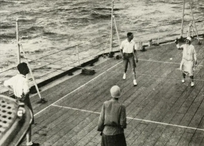 Framed Print : Their Majesties, in a Game of Deck Quoits on Deck of H. M. S. Renown, 1927, 1937 Framed Print : Their Majesties, in a Game of Deck Quoits on Deck of H. M. S. Renown, 1927, 1937