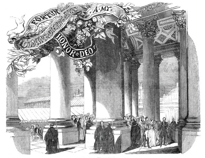 Framed Print : Her Majesty crossing the Great West Portico, 1844. Creator: Unknown Framed Print : Her Majesty crossing the Great West Portico, 1844. Creator: Unknown