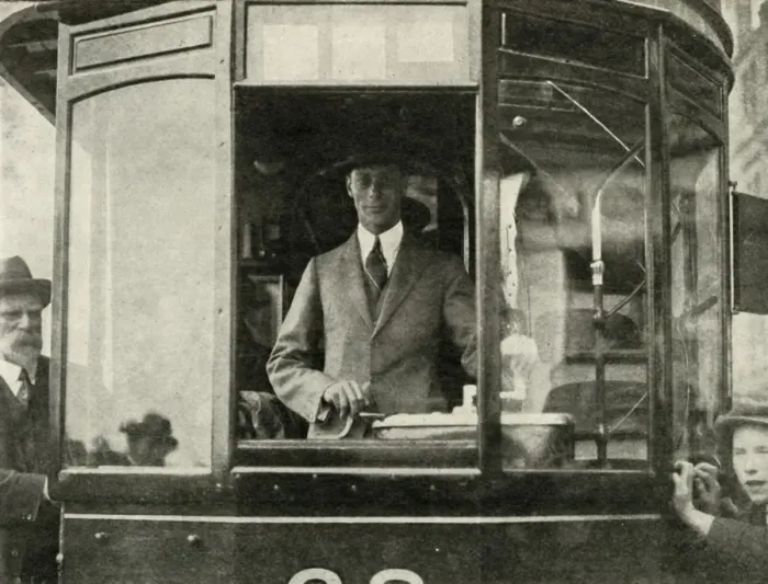 Framed Print : His Majesty Driving A Tram Through The Streets Of Glasgow... 1924, 1937. Creator: Unknown Framed Print : His Majesty Driving A Tram Through The Streets Of Glasgow... 1924, 1937. Creator: Unknown