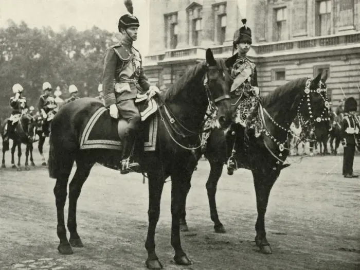 Framed Print : His Majesty with the Duke of Gloucester, at the Trooping the Colour, 1928, 1937 Framed Print : His Majesty with the Duke of Gloucester, at the Trooping the Colour, 1928, 1937