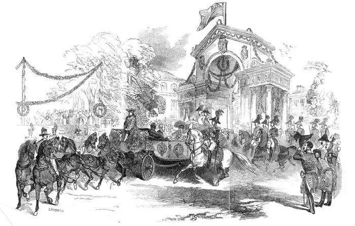 Framed Print : Her Majesty entering Gotha, 1845. Creator: Ebenezer Landells Framed Print : Her Majesty entering Gotha, 1845. Creator: Ebenezer Landells