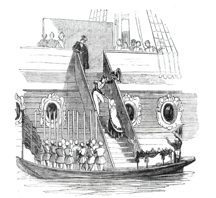 Framed Print : Her Majesty going on board the Royal George, 1842. Creator: Unknown Framed Print : Her Majesty going on board the Royal George, 1842. Creator: Unknown