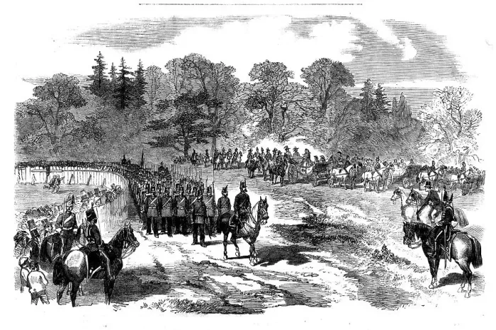 Framed Print : Her Majesty inspecting the Aldershott Division at Frimley, 1858. Creator: Unknown Framed Print : Her Majesty inspecting the Aldershott Division at Frimley, 1858. Creator: Unknown
