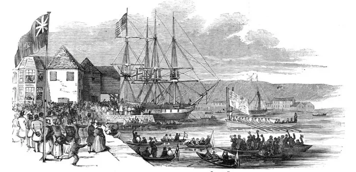 Framed Print : Her Majesty landing at Cowes, Isle of Wight, 1844. Creator: Unknown Framed Print : Her Majesty landing at Cowes, Isle of Wight, 1844. Creator: Unknown