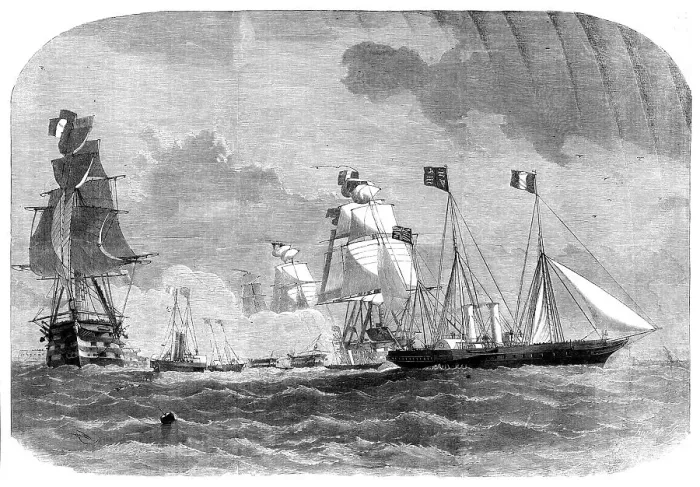 Framed Print : Her Majesty leaving Cherbourg, 1858. Creator: Smyth Framed Print : Her Majesty leaving Cherbourg, 1858. Creator: Smyth