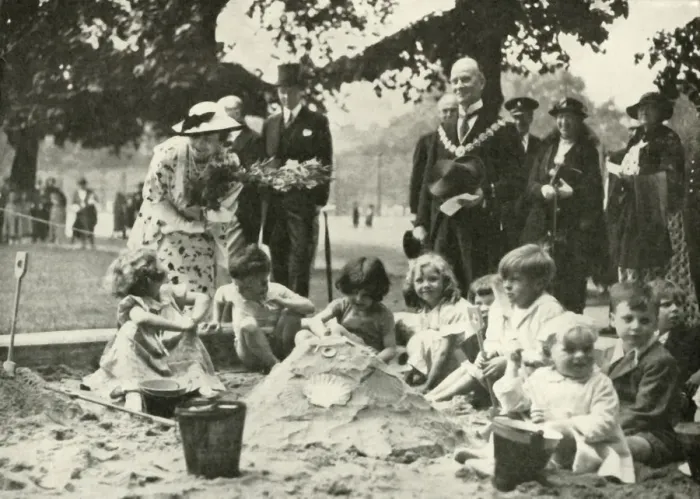 Framed Print : Her Majesty... at the New Playground on the Site of the Old Foundling Hospital, 1936, 1937 Framed Print : Her Majesty... at the New Playground on the Site of the Old Foundling Hospital, 1936, 1937