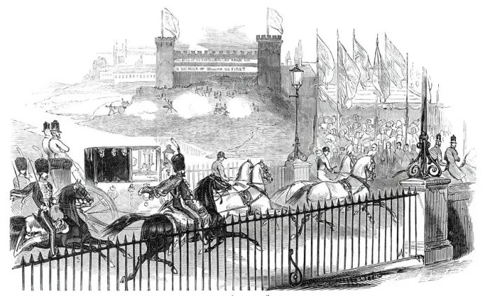 Framed Print : Her Majesty passing The Castle, Northampton, 1844. Creator: Unknown Framed Print : Her Majesty passing The Castle, Northampton, 1844. Creator: Unknown