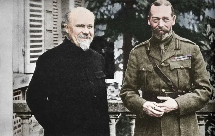 Framed Print : His Majesty with President Poincare at The British General Headquarters in France, c1916, (1935) Framed Print : His Majesty with President Poincare at The British General Headquarters in France, c1916, (1935)