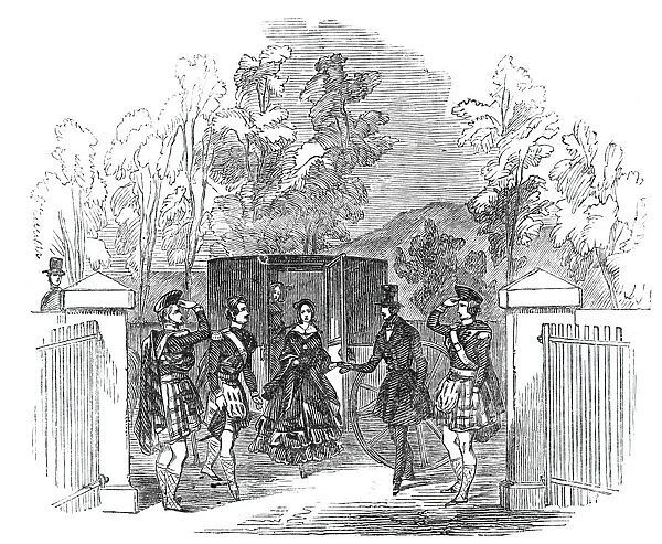 Her Majesty and Prince Albert alighting at Blair Athol Church, 1844
