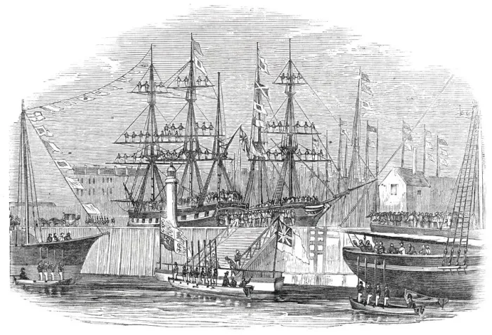 Framed Print : Her Majesty and Prince Albert disembarking Dundee, 1844. Creator: Ebenezer Landells Framed Print : Her Majesty and Prince Albert disembarking Dundee, 1844. Creator: Ebenezer Landells
