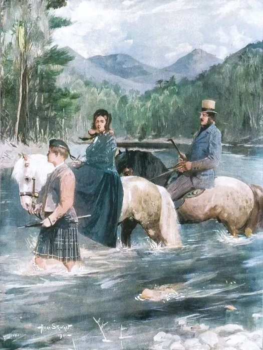 Framed Print : Her Majesty and the Prince Consort fording the Garry, September 25, 1844, (1901). Creator: Allan Stewart....'Her Majesty and the Prince Consort fording the Garry, September 25, 1844, (1901). Creator: Allan Stewart Framed Print : Her Majesty and the Prince Consort fording the Garry, September 25, 1844, (1901). Creator: Allan Stewart....'Her Majesty and the Prince Consort fording the Garry, September 25, 1844, (1901). Creator: Allan Stewart