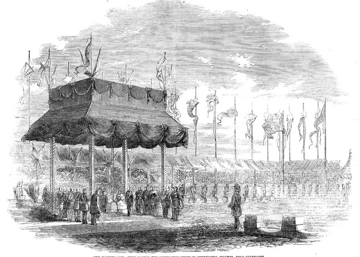 Framed Print : Her Majesty the Queen Laying the Foundation-Stone of Wellington College, near Sandhurst, 1856. Creator: Unknown Framed Print : Her Majesty the Queen Laying the Foundation-Stone of Wellington College, near Sandhurst, 1856. Creator: Unknown