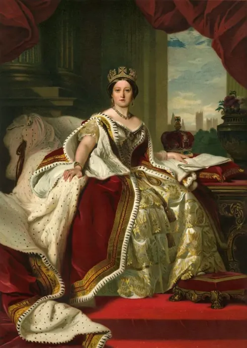Framed Print : Her Majesty The Queen in Her Robes of State, 1859, (c1897). Artist: Eyre & Spottiswoode Framed Print : Her Majesty The Queen in Her Robes of State, 1859, (c1897). Artist: Eyre & Spottiswoode