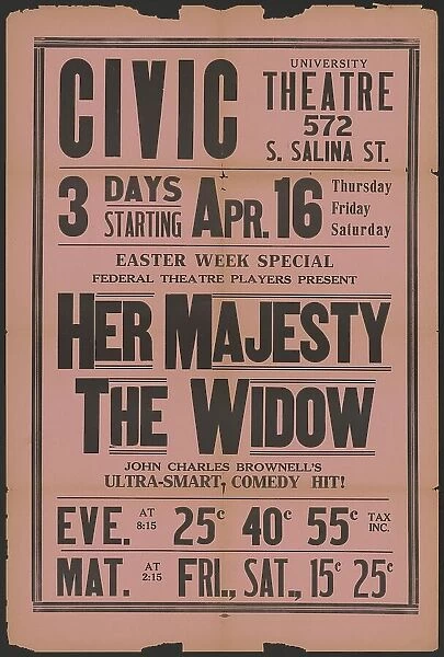 Her Majesty the Widow 2, Syracuse, NY, 1936. Creator: Unknown