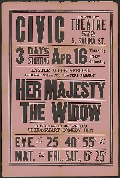 Her Majesty the Widow 3, Syracuse, NY, 1936. Creator: Unknown