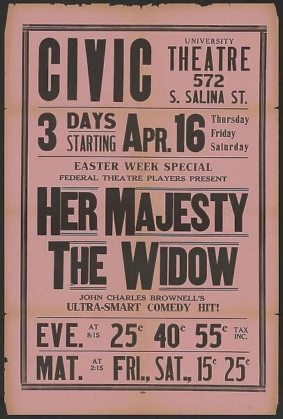 Her Majesty the Widow 4, Syracuse, NY, 1936. Creator: Unknown