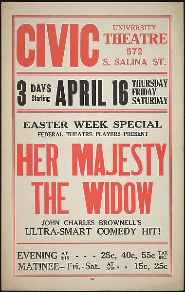 Her Majesty the Widow, Syracuse, NY, 1936. Creator: Unknown