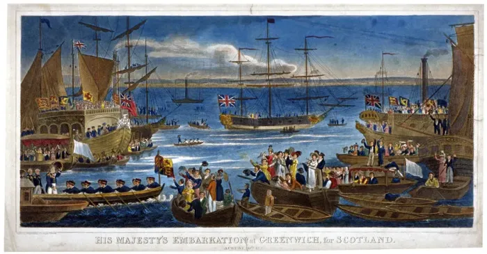 Framed Print : His Majestys Embarkation at Greenwich, for Scotland, 1822 Framed Print : His Majestys Embarkation at Greenwich, for Scotland, 1822