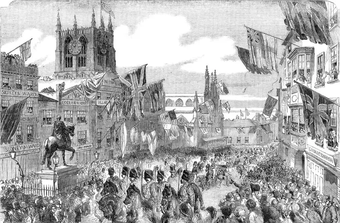 Framed Print : Her Majesty's Visit to Hull - the Procession in the Market-Place, 1854. Creator: Unknown