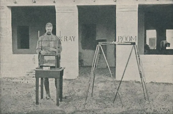Framed Print : Major Battersby using the Localizing Apparatus, c1890, (1910) Framed Print : Major Battersby using the Localizing Apparatus, c1890, (1910)