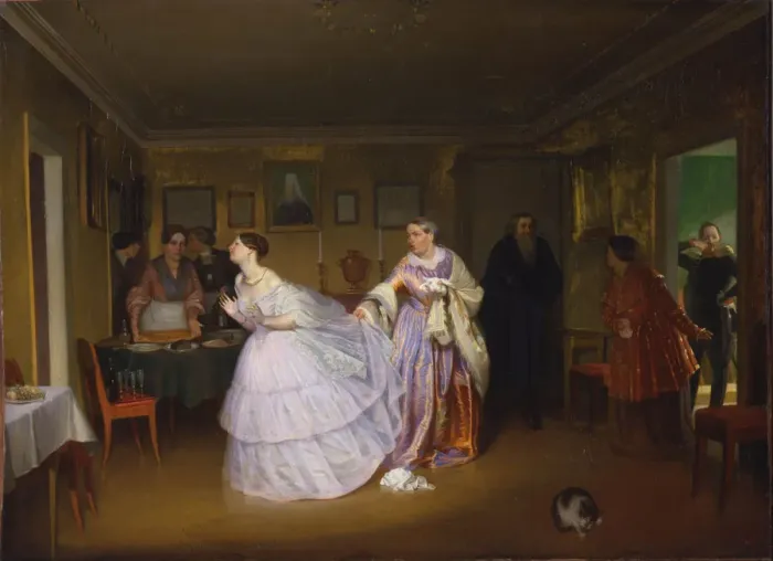 Framed Print : The Major Makes a Proposal, 1851. Artist: Fedotov, Pavel Andreyevich (1815-1852) Framed Print : The Major Makes a Proposal, 1851. Artist: Fedotov, Pavel Andreyevich (1815-1852)