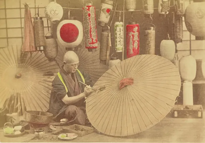 Framed Print : Maker of Paper Umbrellas and Lanterns, 1897. Creator: Ogawa Kazumasa Framed Print : Maker of Paper Umbrellas and Lanterns, 1897. Creator: Ogawa Kazumasa