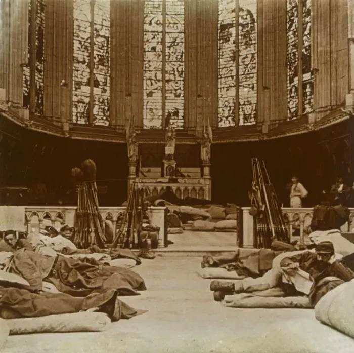 Framed Print : Makeshift barracks in a church, Marne, northern France, 1914 Framed Print : Makeshift barracks in a church, Marne, northern France, 1914