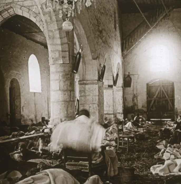 Framed Print : Makeshift hospital in a church, Marne, northern France, 1914 Framed Print : Makeshift hospital in a church, Marne, northern France, 1914