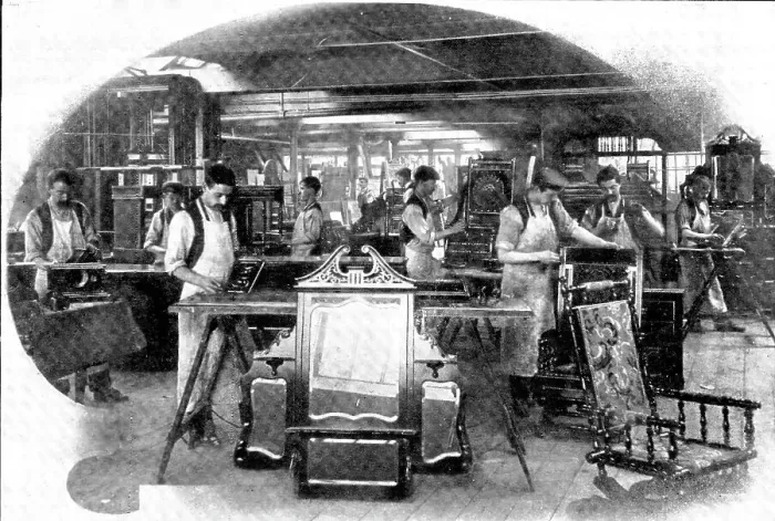 Framed Print : Making aids to beauty: mirror and furniture fitters and polishers, 1909. Creator: Unknown