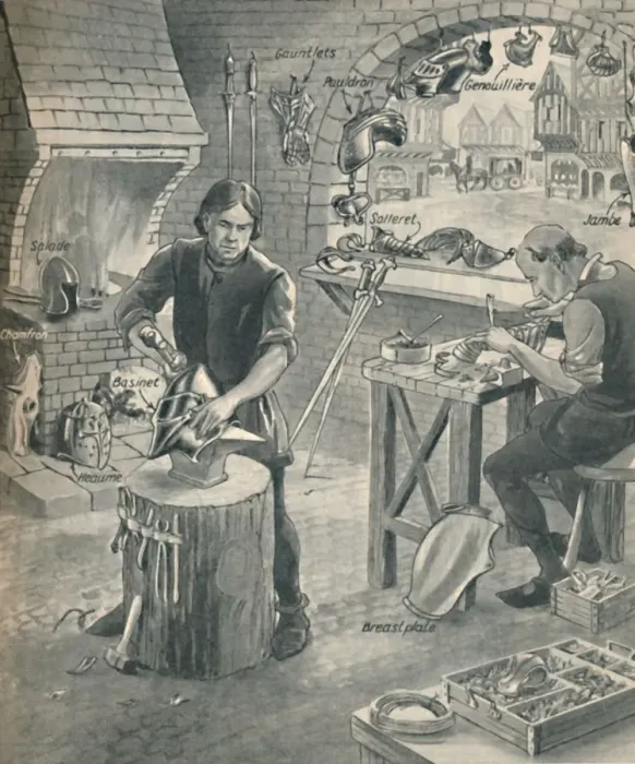 Framed Print : Making Armour for the Knights of Old, c1934 Framed Print : Making Armour for the Knights of Old, c1934