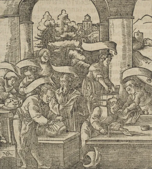 Framed Print : The Making of Armours, from Hymmelwagen auff dem, wer wol lebt... 1517 Framed Print : The Making of Armours, from Hymmelwagen auff dem, wer wol lebt... 1517