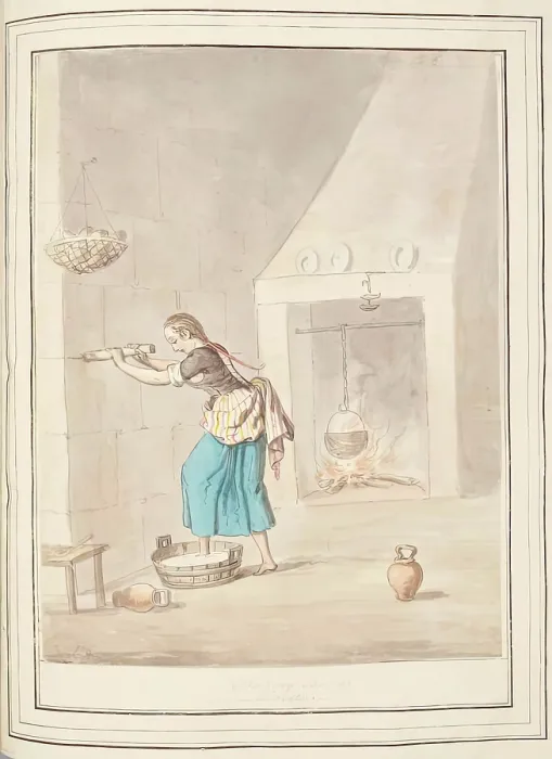 Framed Print : Making Butter Minorca, leaf from A Collection of Dresses by David Allan Mostly from Nature, 1776 Framed Print : Making Butter Minorca, leaf from A Collection of Dresses by David Allan Mostly from Nature, 1776
