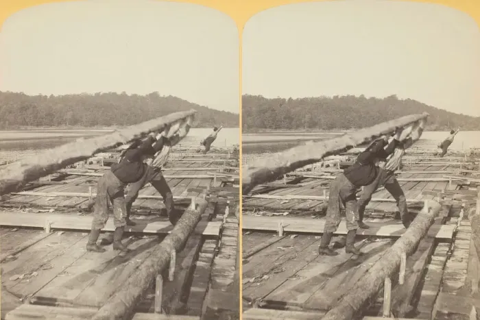 Framed Print : Making a Crossing. Hold Her Heavy, Pard. 1886. Creator: Henry Hamilton Bennett Framed Print : Making a Crossing. Hold Her Heavy, Pard. 1886. Creator: Henry Hamilton Bennett