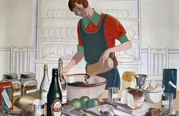 Making the Empire Christmas Pudding, c. 1920s (colour lithograph) Artist: FC Harrison