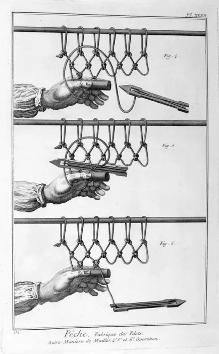 Framed Print : Making a fishing net, 1751-1777 Framed Print : Making a fishing net, 1751-1777