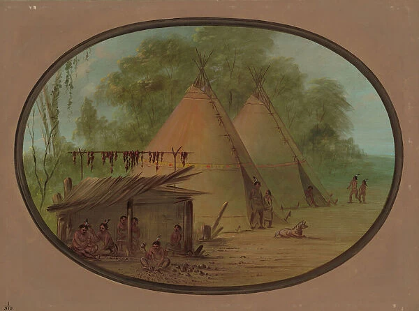 Making Flint Arrowheads - Apachees, 1855  /  1869. Creator: George Catlin