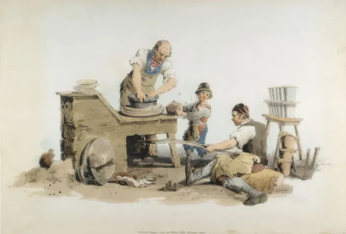 Framed Print : Making flower pots, 1808. Artist: William Henry Pyne Framed Print : Making flower pots, 1808. Artist: William Henry Pyne