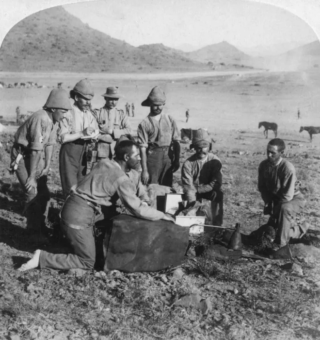 Framed Print : Making gas for one of the war balloons at Slingersfontein, South Africa, Boer War, 1900. Artist: Underwood & Underwood Framed Print : Making gas for one of the war balloons at Slingersfontein, South Africa, Boer War, 1900. Artist: Underwood & Underwood