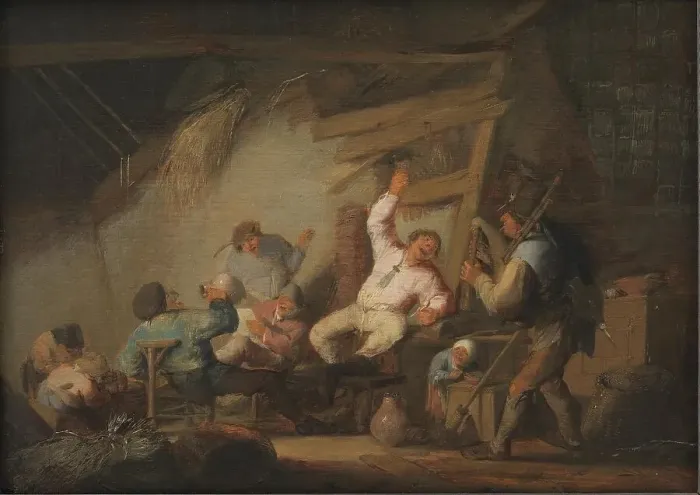 Framed Print : Making Merry in a Farm Cottage, 1536-1635. Creator: Adriaen van Ostade Framed Print : Making Merry in a Farm Cottage, 1536-1635. Creator: Adriaen van Ostade