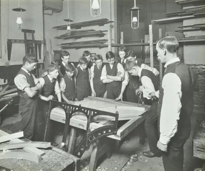 Framed Print : Making pianos, Benthal Road Evening Institute, London, 1914 Framed Print : Making pianos, Benthal Road Evening Institute, London, 1914