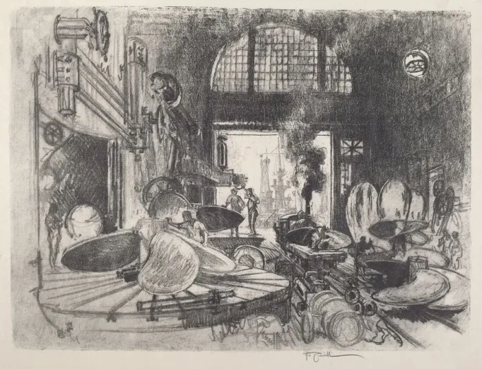 Framed Print : Making Propeller Blades, 1917. Creator: Joseph Pennell Framed Print : Making Propeller Blades, 1917. Creator: Joseph Pennell