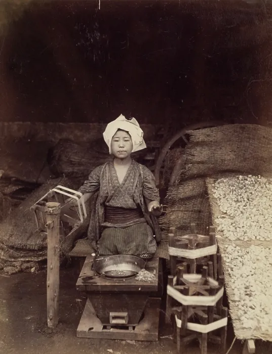 Framed Print : Making Raw Silk, c.between 1885 and 1900. Creator: Unknown Framed Print : Making Raw Silk, c.between 1885 and 1900. Creator: Unknown