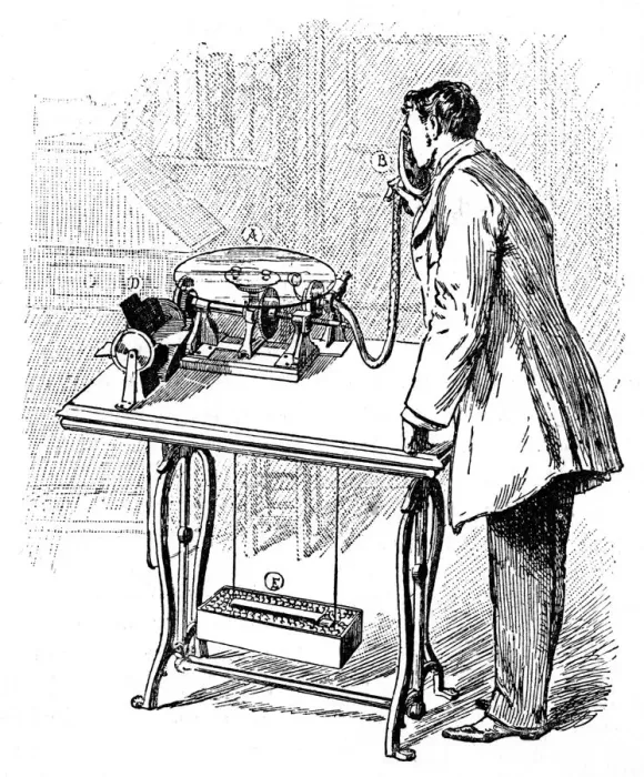 Framed Print : Making recordings on Emile Berliners Gramophone, c1887 Framed Print : Making recordings on Emile Berliners Gramophone, c1887