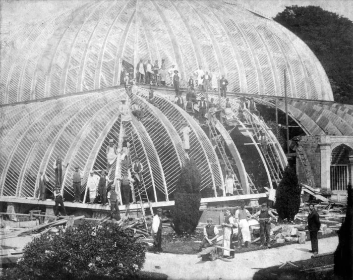 Framed Print : Making repairs to the Great Conservatory at Chatsworth, Derbyshire, late 19th century Framed Print : Making repairs to the Great Conservatory at Chatsworth, Derbyshire, late 19th century