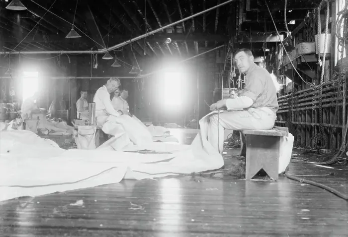 Framed Print : Making sails at Ratsey's, between c1910 and c1915. Creator: Bain News Service Framed Print : Making sails at Ratsey's, between c1910 and c1915. Creator: Bain News Service
