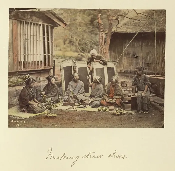 Framed Print : Making Straw Shoes, about 1873-1883. Creator: Shinichi Suzuki I Framed Print : Making Straw Shoes, about 1873-1883. Creator: Shinichi Suzuki I