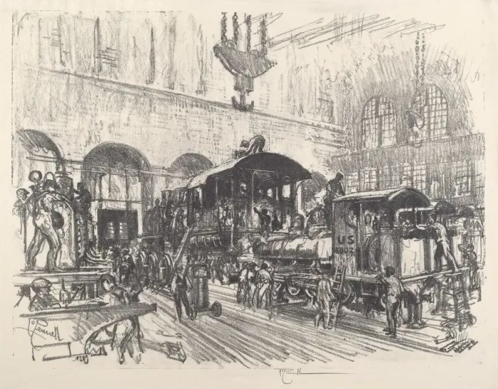 Framed Print : Making War Locomotives, 1917. Creator: Joseph Pennell Framed Print : Making War Locomotives, 1917. Creator: Joseph Pennell