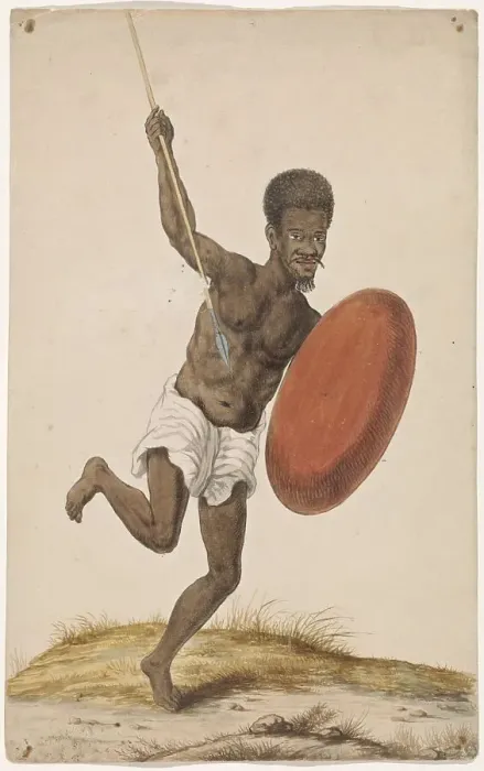 Framed Print : Malagasy warrior with assegai and sheild, c.1675-c.1725. Creator: Anon