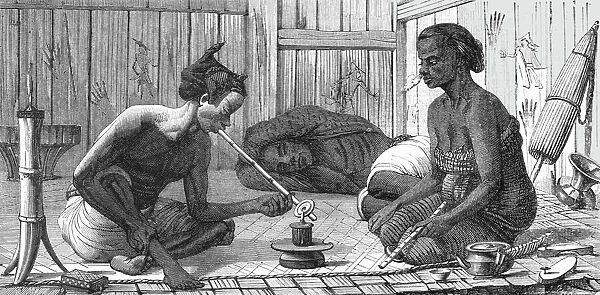 Malay Opium-smokers; A Visit to Borneo, 1875. Creator: A.M. Cameron