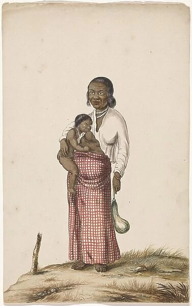 Malay woman with infant and eggplant, c.1675-c.1725. Creator: Anon